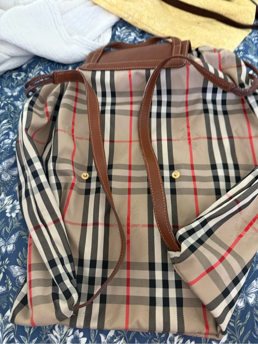 Vintage Burberry Classic Plaid Women's Backpack - Brown Leather Trim